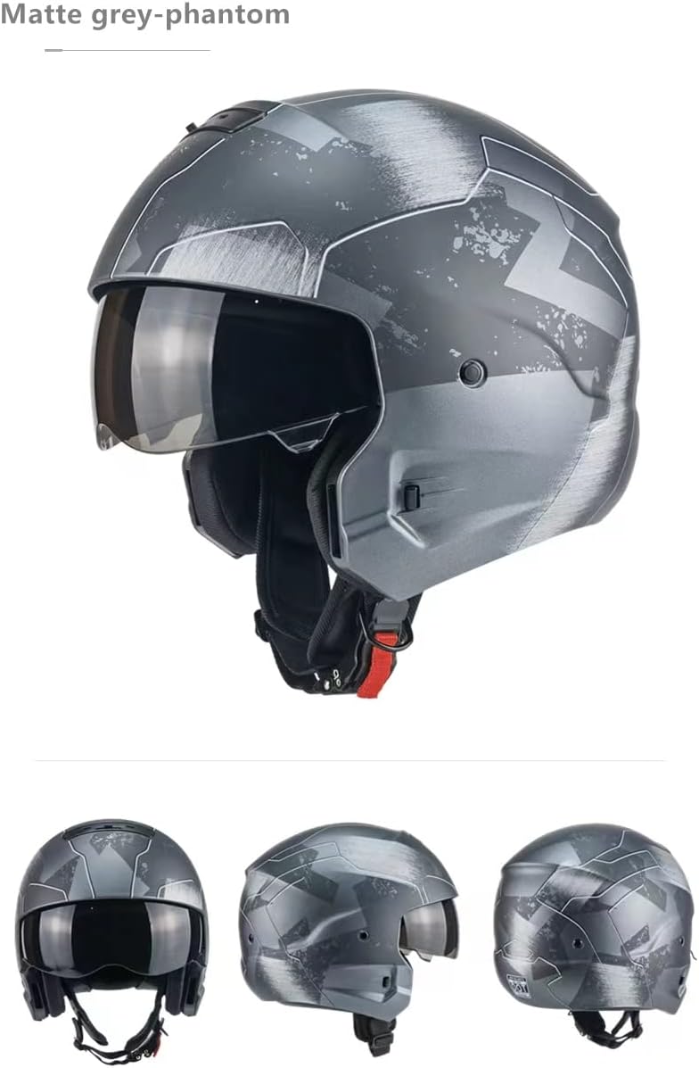 Modular Helmets Open Face Full face Motorcycle Helmet for Unisex-Adult Scooter Street Bike Cruiser DOT Approved (Phantom Silver, XL) 368