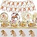 186PCS Horse Birthday Decorations Party Supplies Tableware Serves 20 - Plates Napkins Cups, Cutlery, Straws, Tablecloth, Banner and Cupcake Toppers Horse Party Decorations for Girls Kids