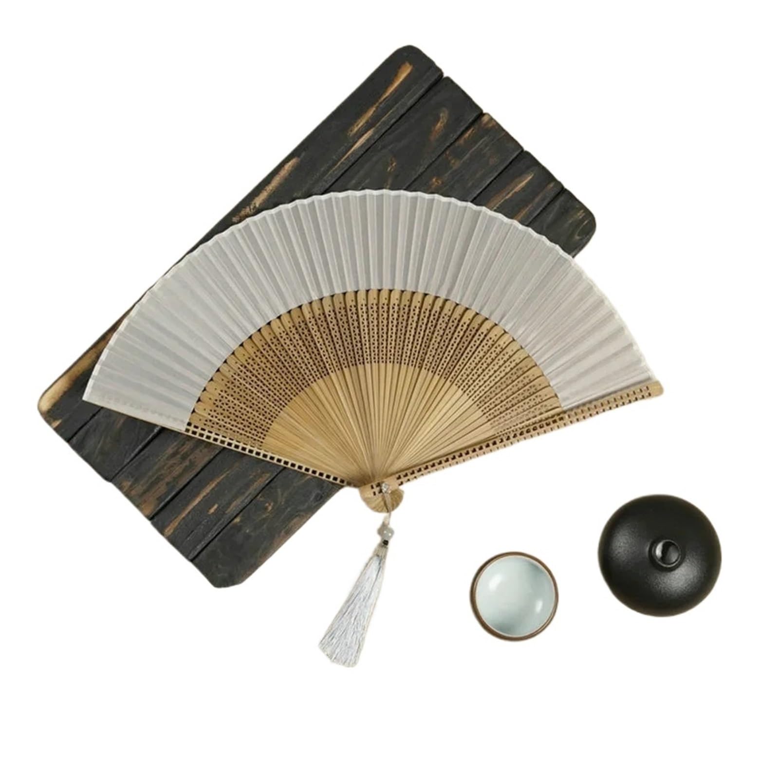 Gwyzax Wooden Folding Fan 2Pcs Carved Bamboo Folding Fan Vintage Chinese Hand Fan for Wedding Party Prop