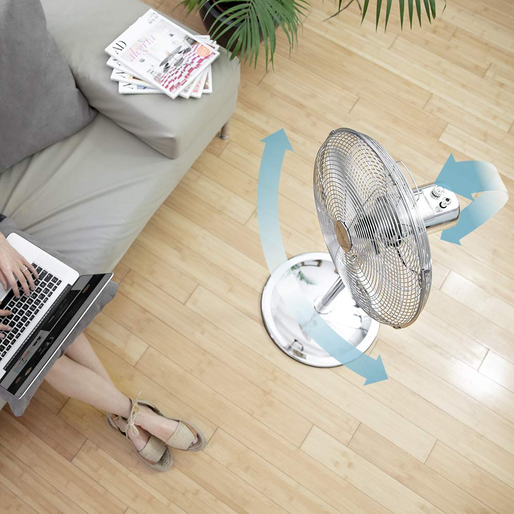 Cecotec Ventilateur sur pied EnergySilence 620 Retrostyle. 50 W, finition chromée, 16" de diamètre avec 4 pales, 3 vitesses, oscillation, hauteur réglable, sécurité maximale