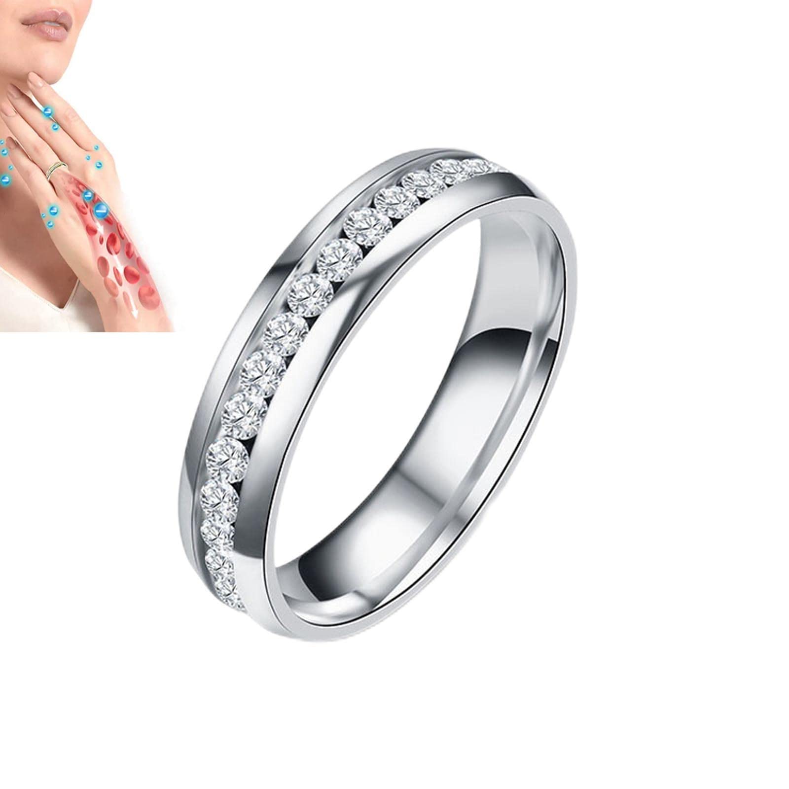 mugeleenVikanda Thermogenic Moissanite Ring, Lymphatic Drainage Therapeutic Magnetic Rings for Women & Men, Single-Row Diamond-Encrusted Ring (13, Silver)