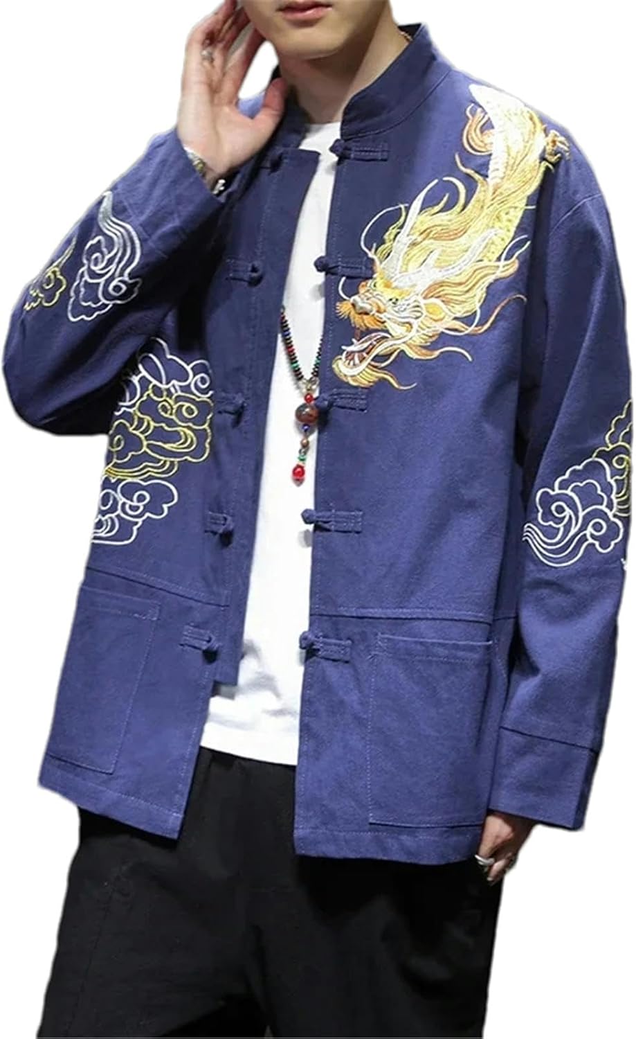 Chinese Style Men's Jacket Dragon Embroidery Retro Tops Han Tang Coat Traditional Clothes for Men Hanfu Chinoiserie