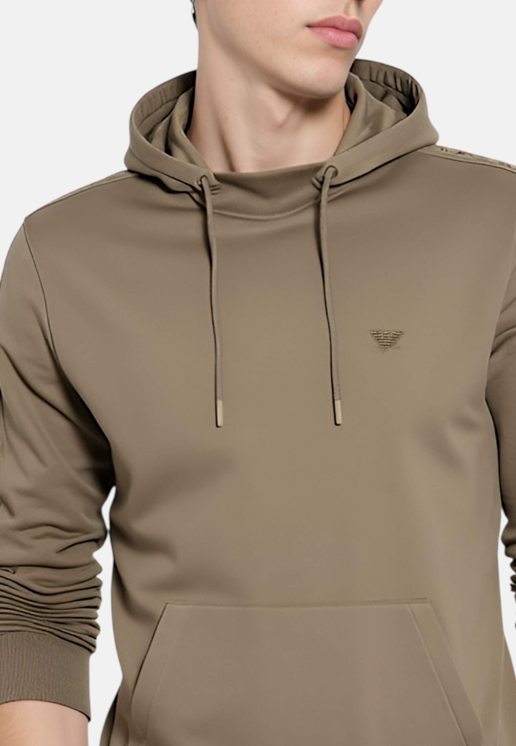 EMPORIO ARMANI Męska bluza z kapturem frotte, brązowa, M, Brązowy, M