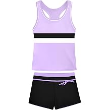 Girls Tankini 2 Piece Swimsuit Racerback with Shorts Quick Dry Bathing Suit for Girls 3-14Y