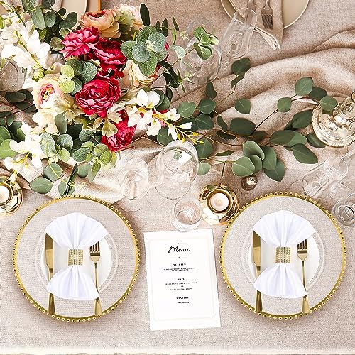 Uiifan 50 Set (100 Pcs) Clear Gold Charger Plates and Napkin Rings Set Including 13 Inch Plastic Beaded Rim Charger Plates Napkin Rings for Wedding Party Dinner Table Events Decoration - Image 6