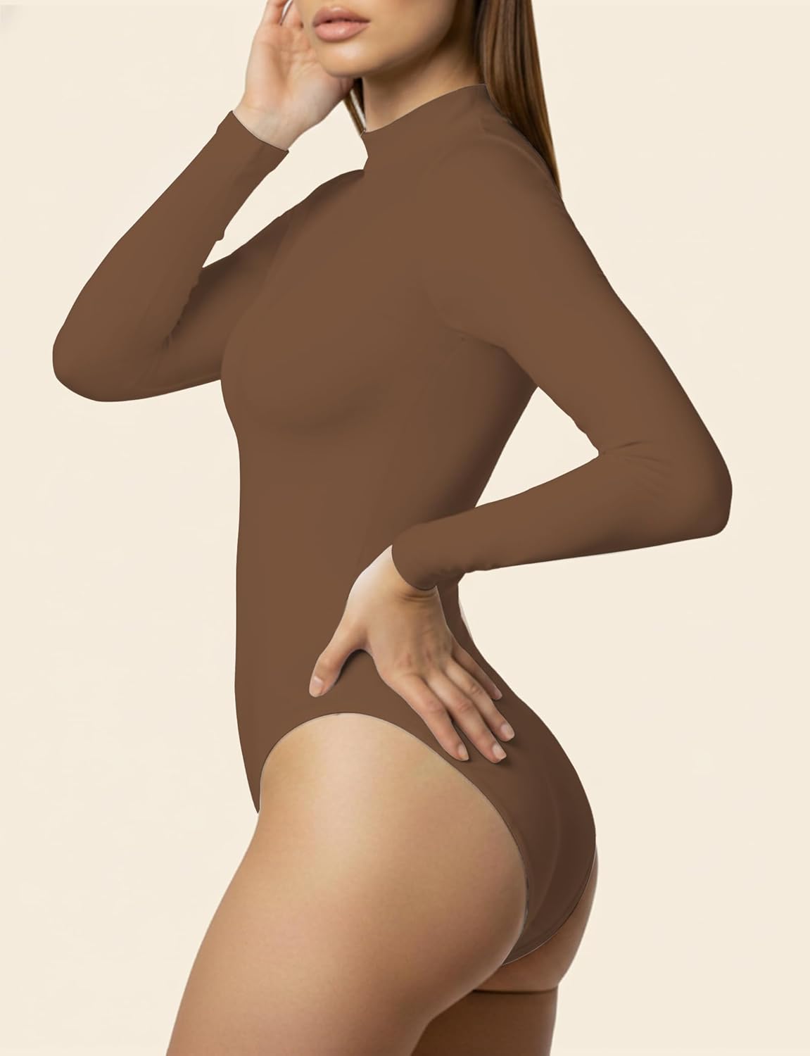 YOGINGO Women's Long Sleeve Mock Turtle Neck Bodysuits Tops Going Out Body Suits for Women Fashion Basic Leotards Jumpsuit - Image 2