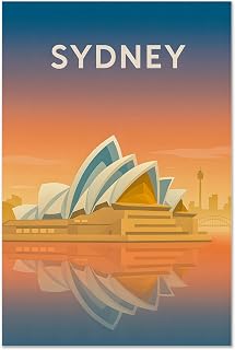 Aozomo Sydney Australia Canvas Wall Art – Sydney Opera House Sunset Poster – Australia Wall Decor for Living Room, Bedroom, Office (Unframed,16x24in)