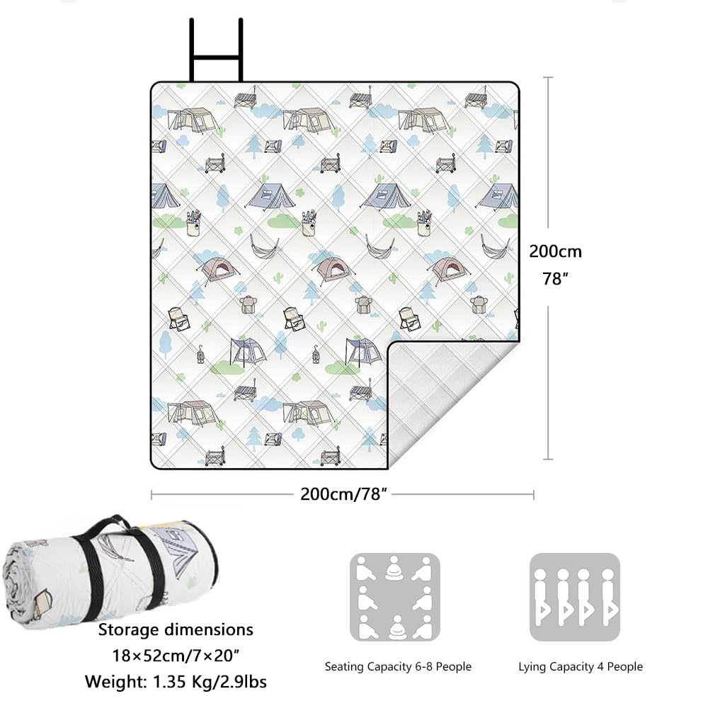 Stuoia Campeggio, Portatile Tappetino da Spiaggia Pieghevole, Multiuso Portatile Leggero Antivento Plaid Picnic Blanket per attività All'Aperto,Tent,200×200cm
