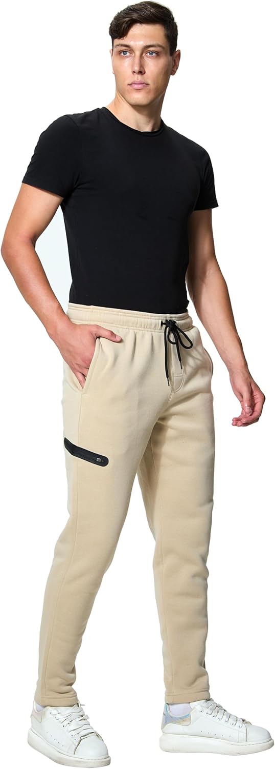 Mens Fleece Open Bottom Jogger Workout Athletic Sweatpants with Drawstring and Zipper Pockets - Image 7