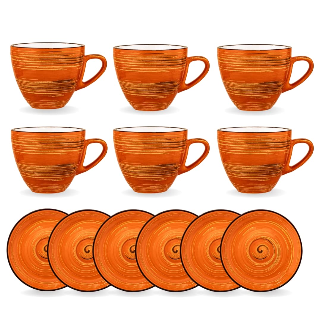 Wilmax - Tazze SPIRAL con piattini - Set da 6-300 ml - Set di tazze - Tazze da caffè in porcellana - Tazze da tè - Bicchieri Per bevande, dessert, caffè - Design moderno