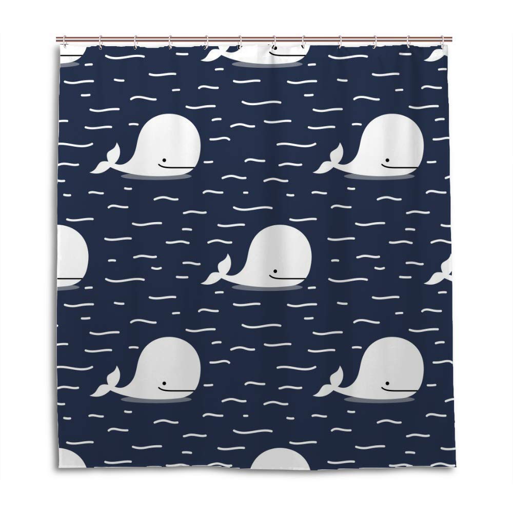 Rideau de douche imperméable et anti-moisissure au motif de baleine bleue