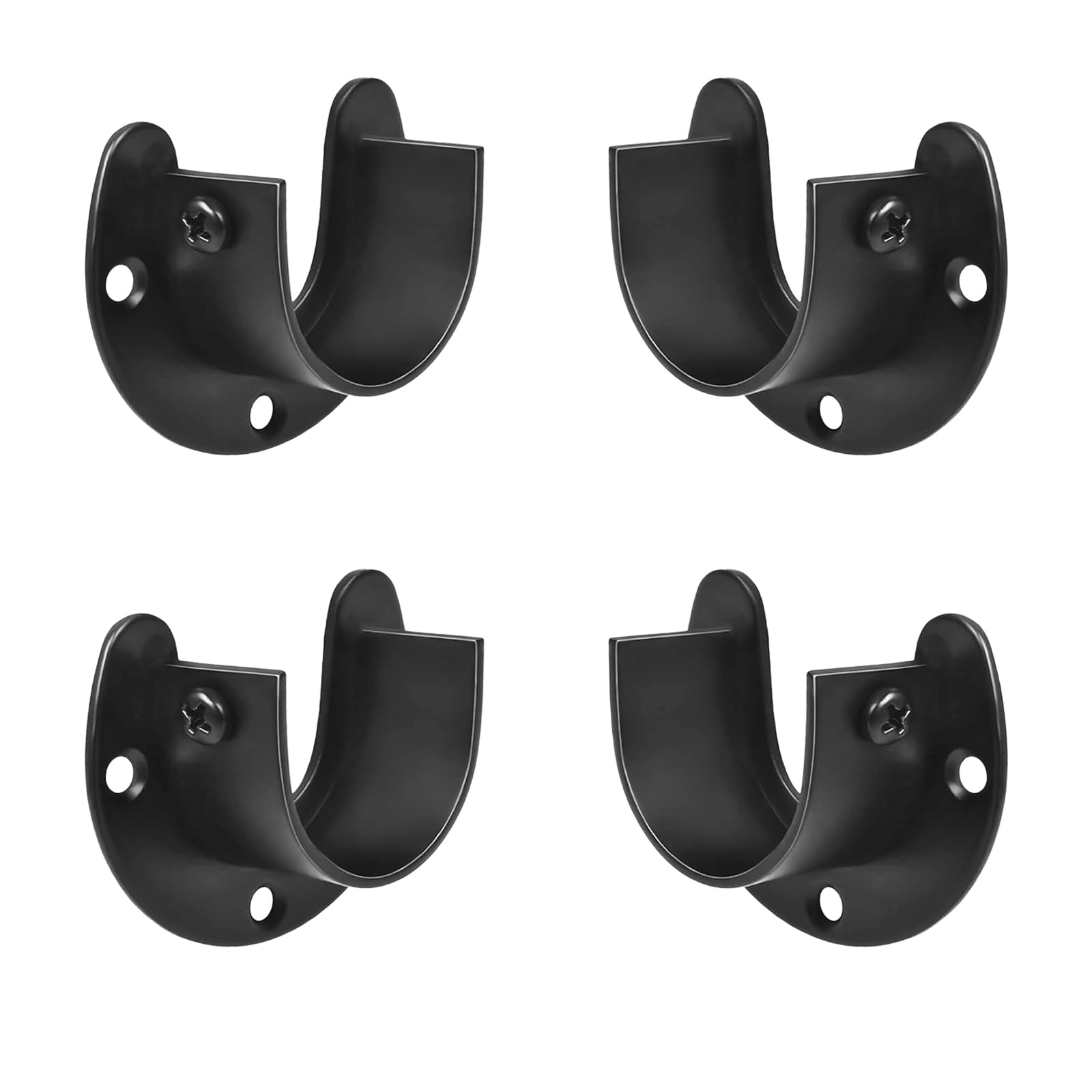 Black Edition Stainless Steel Wardrobe Closet Rod Bracket, U-Shaped Open Type Socket Bracket, Shower Curtain Rod Pole End Supports Sockets Flange (1-1/4 INCH, 4 PACK)
