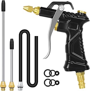 Industrial Air Blow Gun, with Brass Adjustable Air Nozzle and 3 Air Flow Extension, and 6 Sealing Rings, Pneumatic Tools Air Compressor Accessories Dust Clean Tool Air Blower Gun Air Nozzle Blow Gun