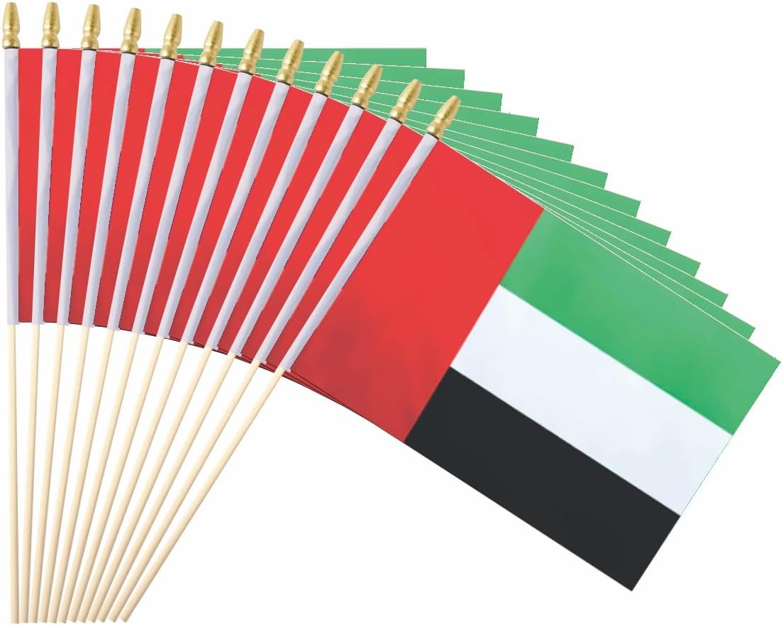 25Pack Small United Arab Emirates Flag Handheld Mini UAE Flags on Stick 5x8 Inch