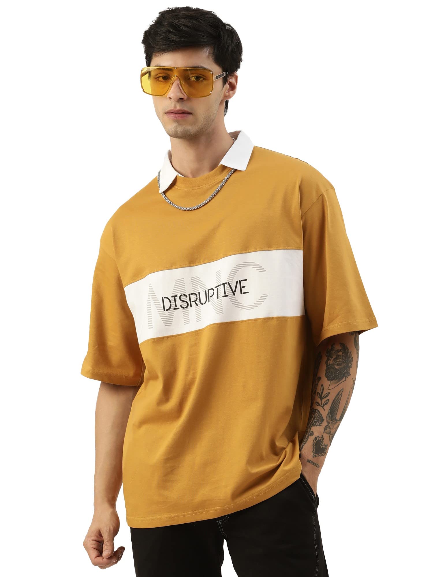 ManiacMens Printed Polo Neck Half Sleeve Cotton Slim Fit T-Shirt