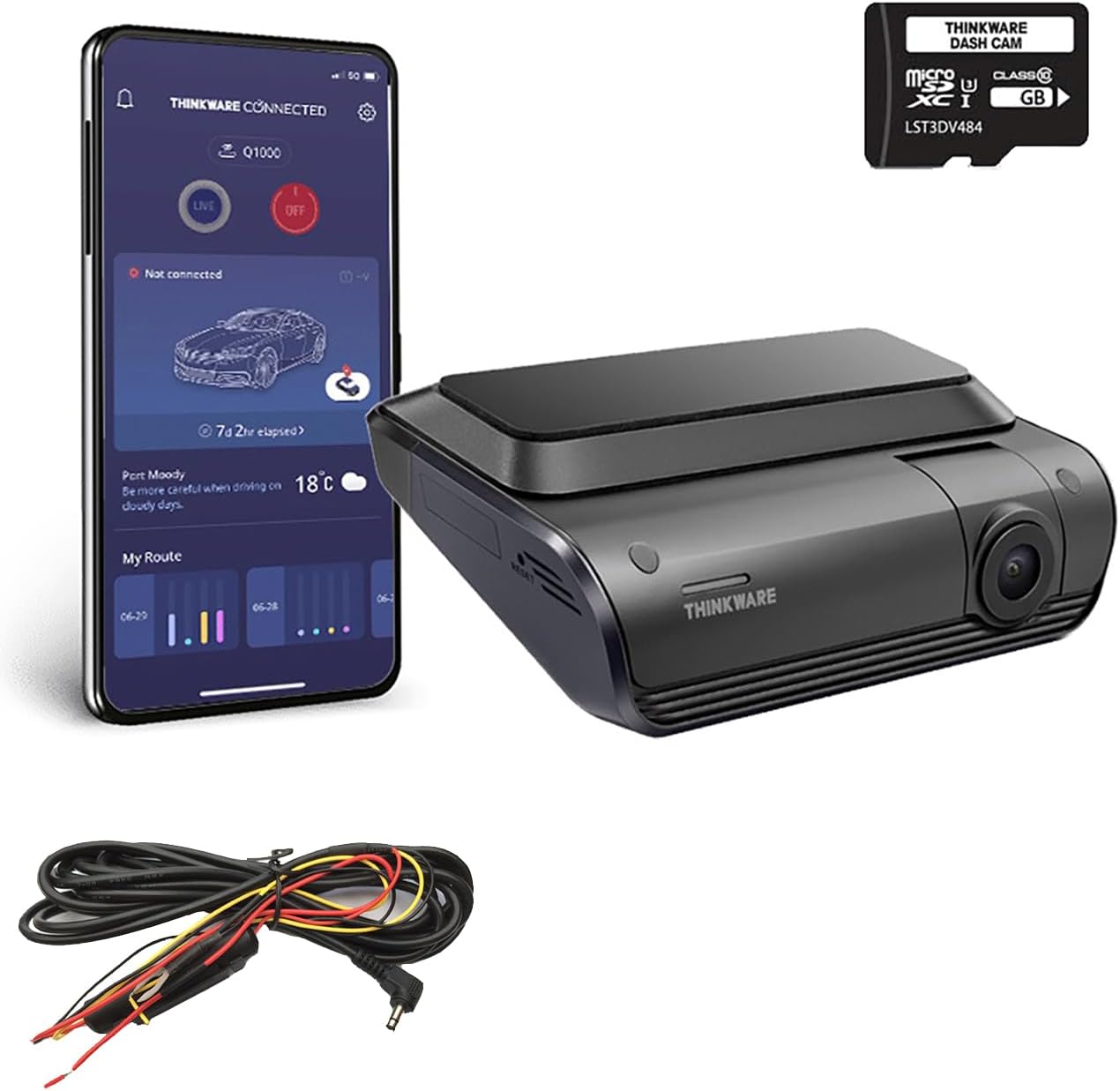 ThinkwareQ1000 Dash Cam - 2K QHD 1440p Front Car Dash Camera with Built-in Wi-Fi, GPS & Bluetooth, Super Night Vision, & Hardwire Lead for Battery Safe Parking Mode - Android/iOS App