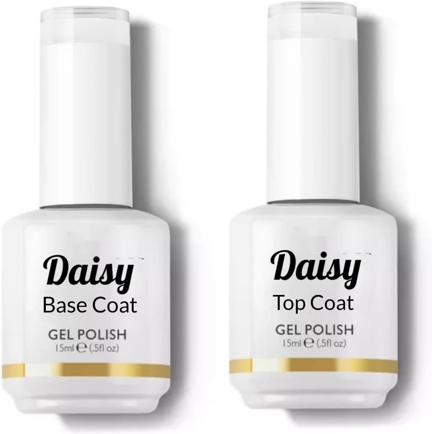 Daisy No-Wipe Top Coat and Base Coat Gel Set - Shine Finish Long Lasting, Soak-Off UV Dry Combo of 2, 15ml Each