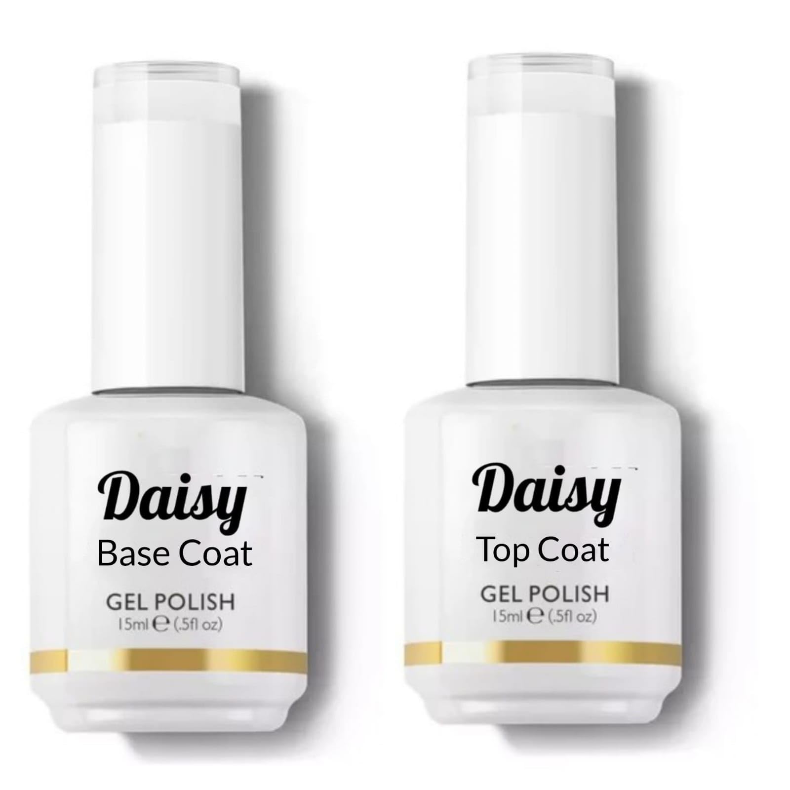 Daisy No-Wipe Top Coat and Base Coat Gel Set - Shine Finish Long Lasting, Soak-Off UV Dry Combo of 2, 15ml Each