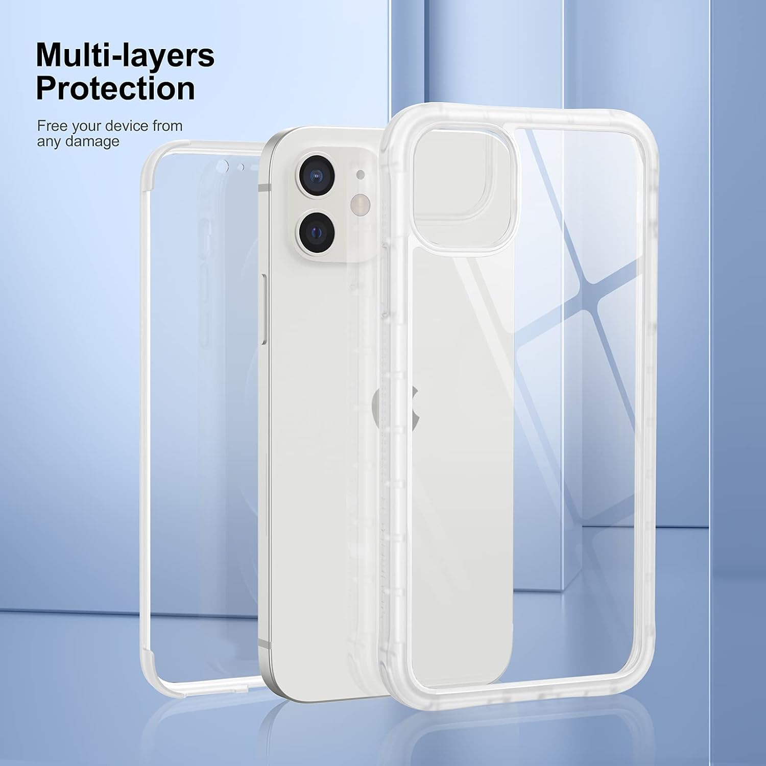 YOUMAKER [2021 Upgraded Janus Designed for iPhone 12/12 Pro Case with Built-in Tempered Glass Screen Protector Full Body Rugged Slim Fit Clear iPhone 12/12 Pro 6.1 Inch - Clear