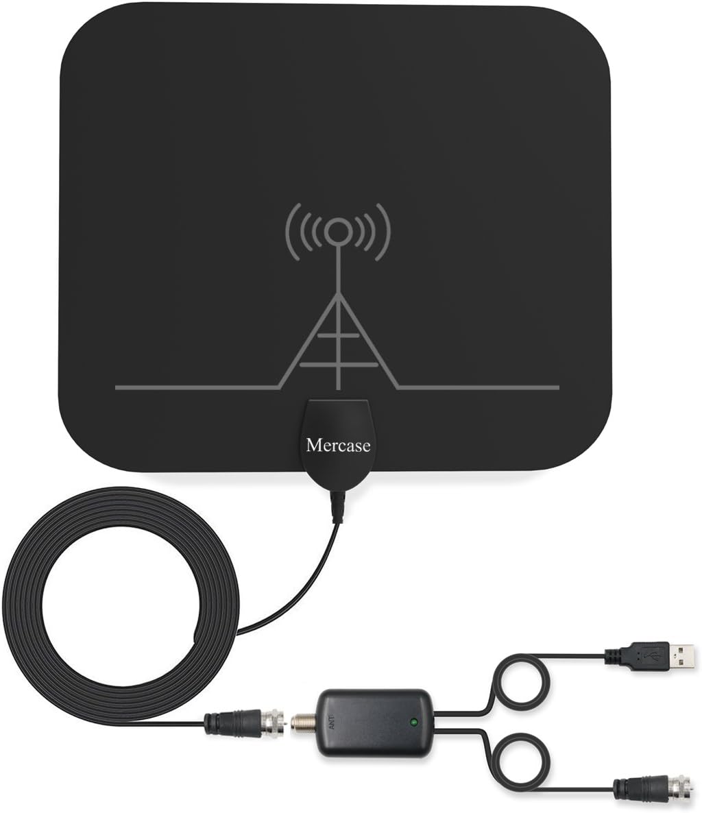 TV Antenna, Mercase 60 Miles Range Indoor High Reception Channels Smart TV Antenna for Digital Television with Detachable Amplifier Signal Booster,13.2ft Coaxial Cable[4K 1080P Digital HDTV Freeview]
