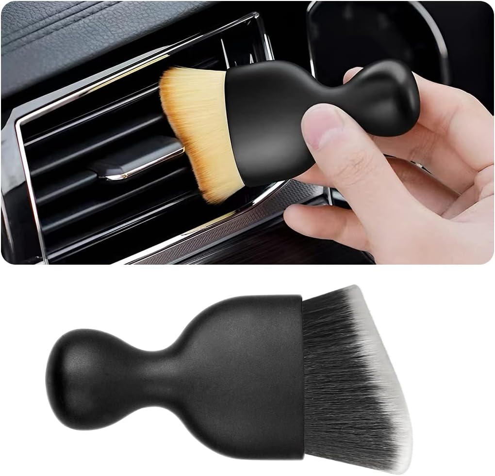 Blilo Car Interior Detailing Brush, Auto Soft Hair Cleaning Brushes, Curved Dirt Dust Collectors, Removal Tool for Dashboard Air Conditioner Vents Leather, Scratch Free (Black/White/1PCS)