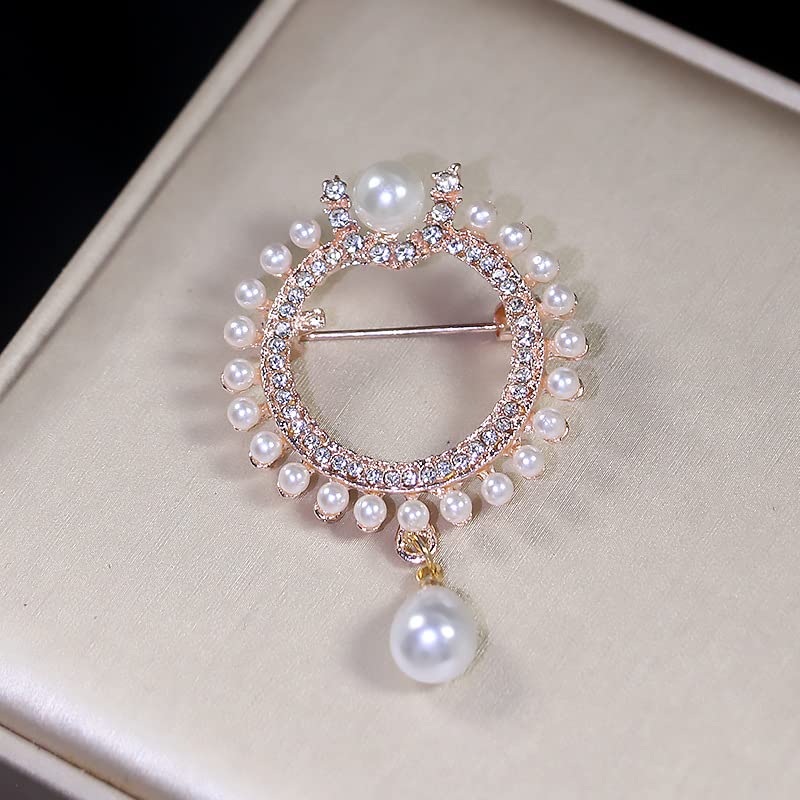 Image of Brooch Pins for Women，Pearl Crystal Gold Brooch Jewelry