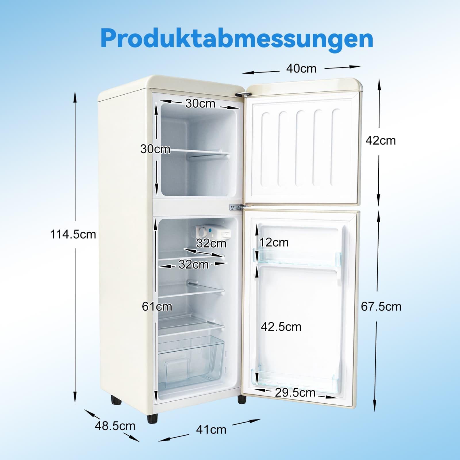 KOMHTOM Réfrigérateur à 2 Porte, Petit Frigo, Réglage de La Température à 7 Niveaux, Classe E, éclairage LED, étagères Réglables, pour Cuisine et Salon (Blanc, 112L)