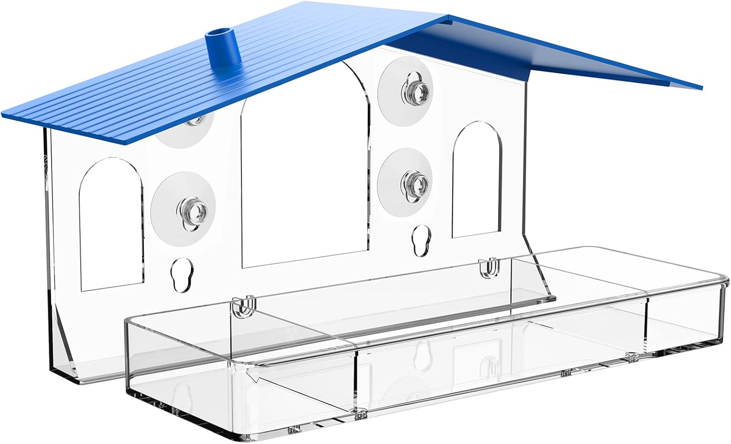 Sahara Sailor Bird Feeder, Squirrel Proof Window Bird Feeder for Outside, with Removable Seed and Water Tray, Drain Hole, Include 4 Strong Suction Cups (Blue)