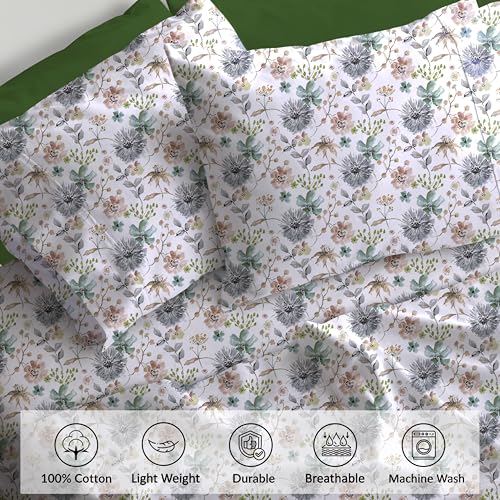 RUVANTI 100% Cotton California King Sheet Sets, 4 Pieces, Soft & Breathable Percale Weave Bedding, Deep Pocket 14", Hotel Standard, Crisp Cool Feel & Durable, Perfect Floral Sheets, Dandelion Field
