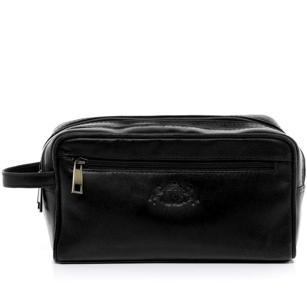 SID & VAIN Neceser Hombre Grande Cuero I Neceseres de Viaje I Bolsa de Aseo GATWICK Negro Hecho a Mano