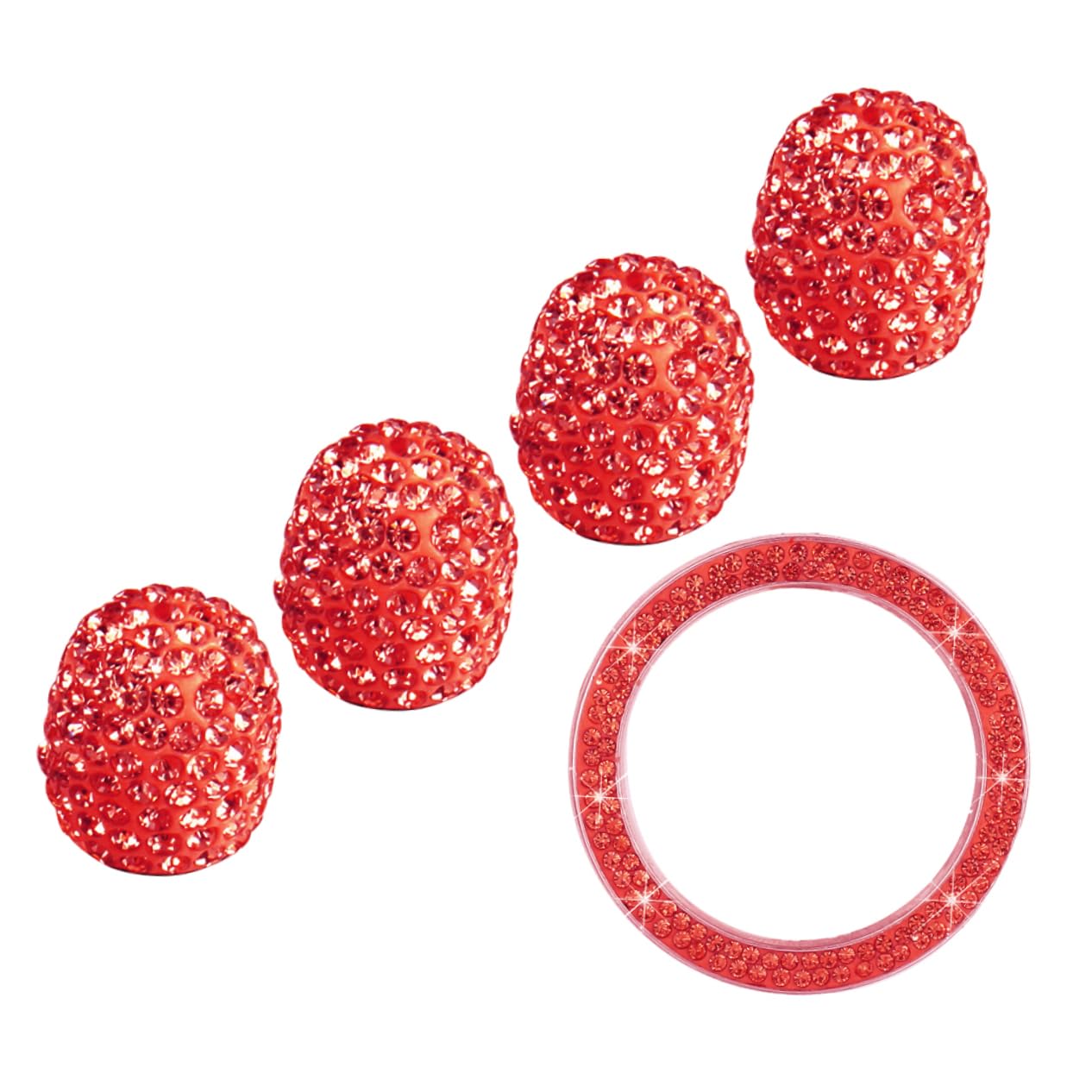 Cabilock 5 Bouchons de Valve de Pneu Décoratifs Anneau de Bouton de Démarrage, Strass Rouge, Anti-poussière pour Voiture et Moto