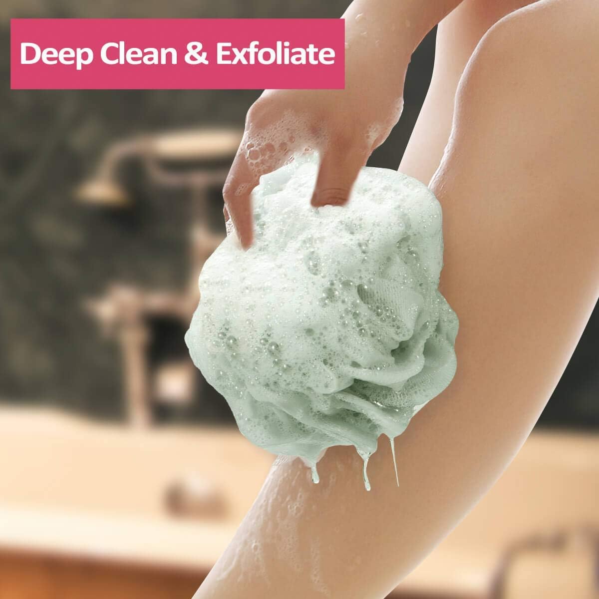 Titanker Bath Loofah Sponge, Shower Sponge Loofahs 75g/pcs Mesh Pouf Soft Body Scrubber Ball, Exfoliating Bath Sponge for Women and Men, Pack of 4, Neutral Colors