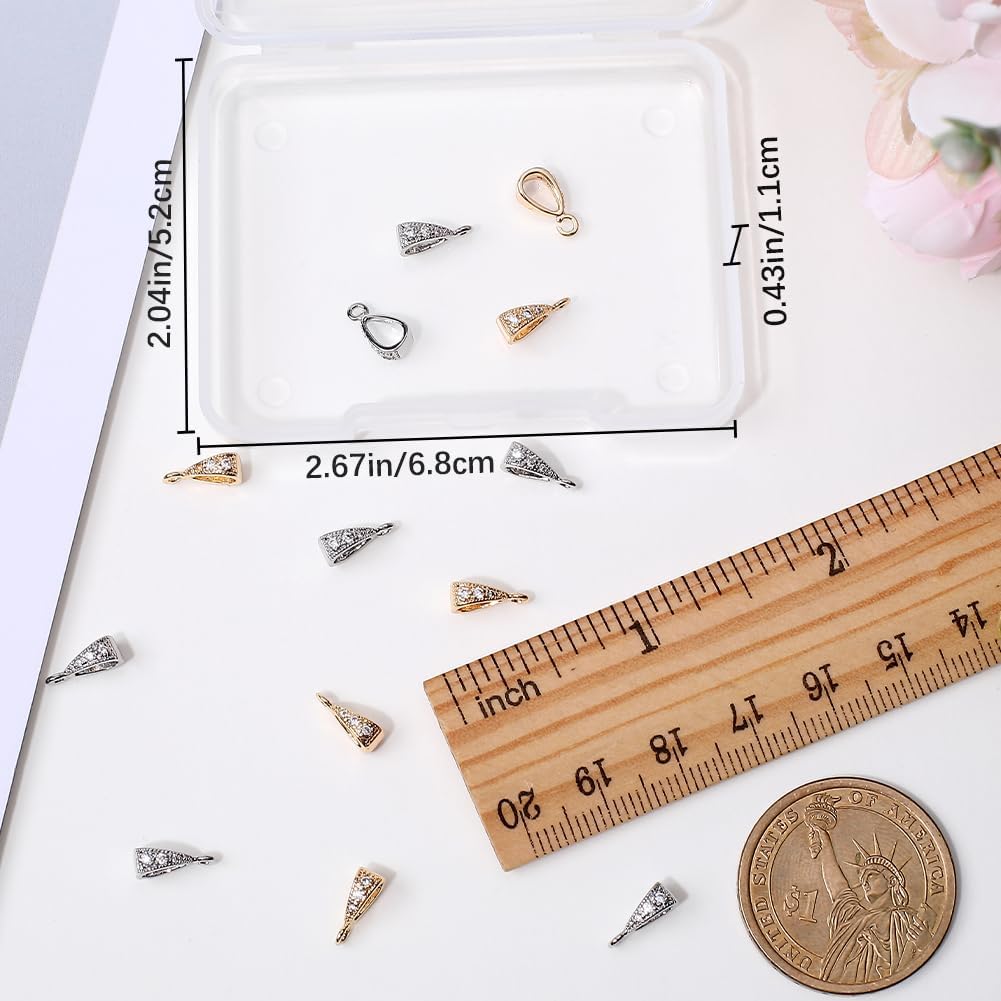 Beebeecraft 16Pcs 2 Colors Pendant Clasp Bail Connector Open Loop 18K Golden & Platinum Plated Cubic Zirconia Charms Connector Jewelry Bails for DIY Dangle Necklace Pendant