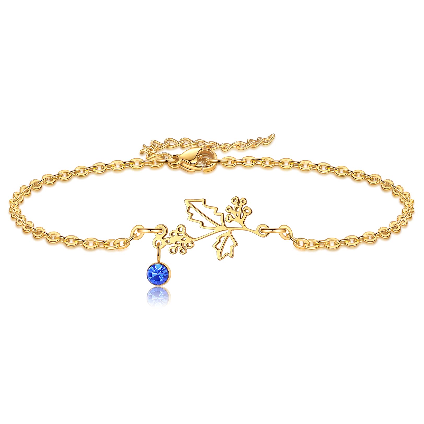 Nupdot Birth Flower Bracelets, 14K Gold Plated Birth Month Floral Birthstone Charm Bracelets Wildflower Birthflower Jewelry Birthday Gifts for Women