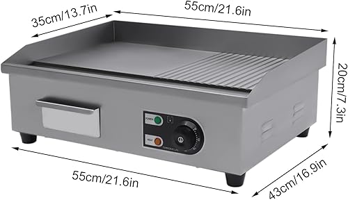 Miniatura 6 de Parrilla eléctrica comercial con parte superior plana, encimera de barbacoa de placa caliente, control de temperatura ajustable con 122572(1600W,