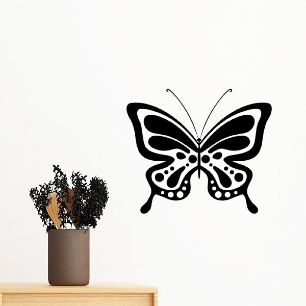 Papillon autocollant mural noir amovible 30cm au design cartoon epure