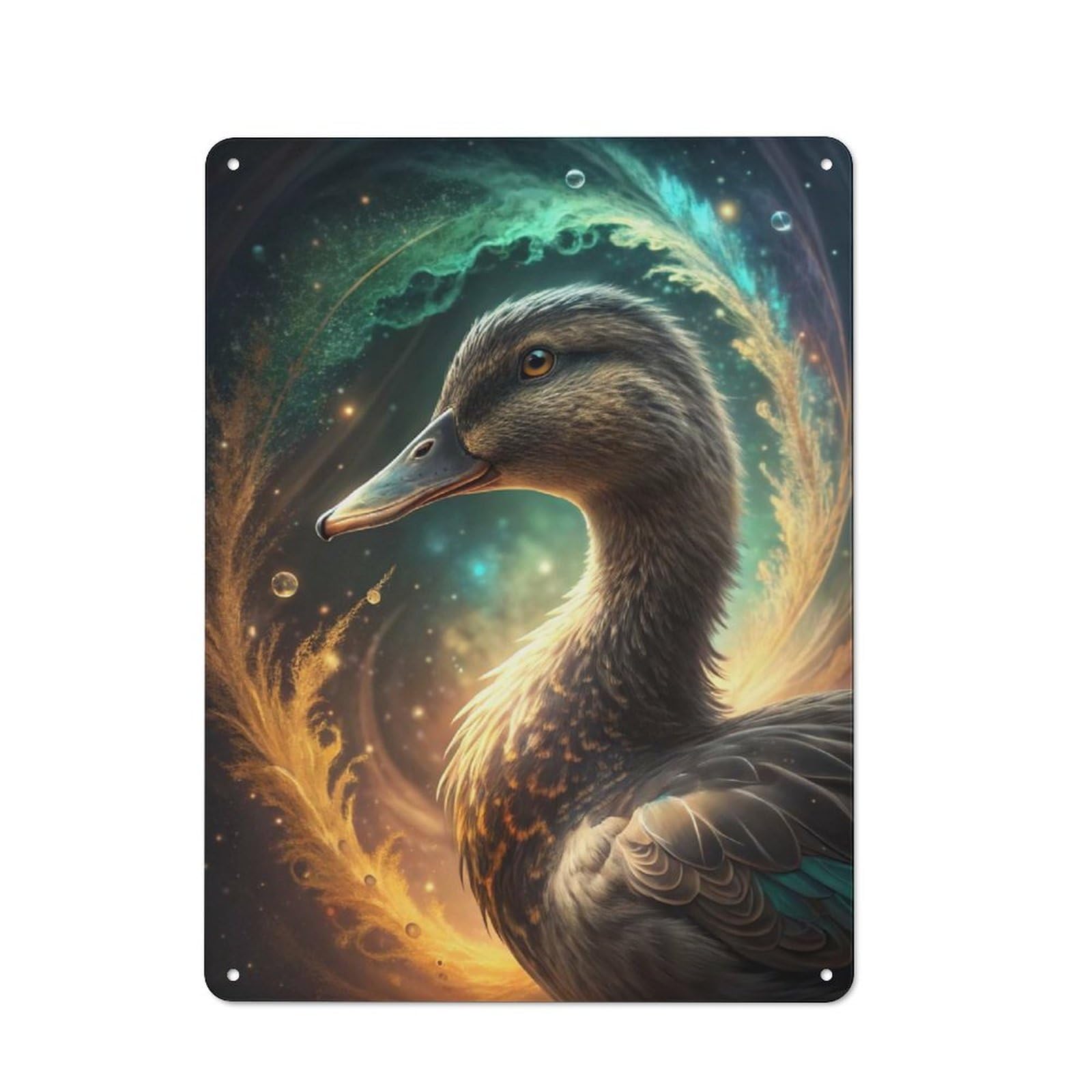 Junmoney Style-12 Urban Metal Wall Art Sign 40X30cm Featuring Duck In Cosmic Swirl, Studio Wall Art For Modern Home, Workshop, Office Or Cafe