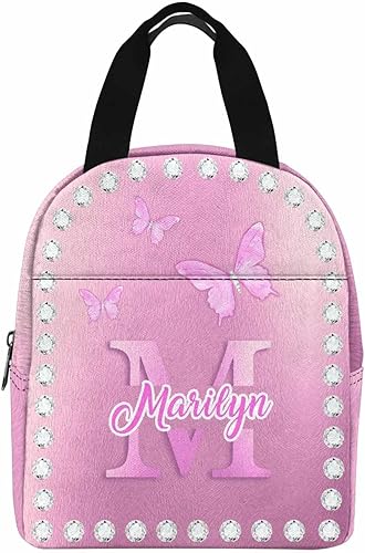 Miniatura 30 de InterestPrint Lonchera personalizada con nombre para niños, hielera de mariposa con purpurina personalizada, bolsa de almuerzo reutilizable