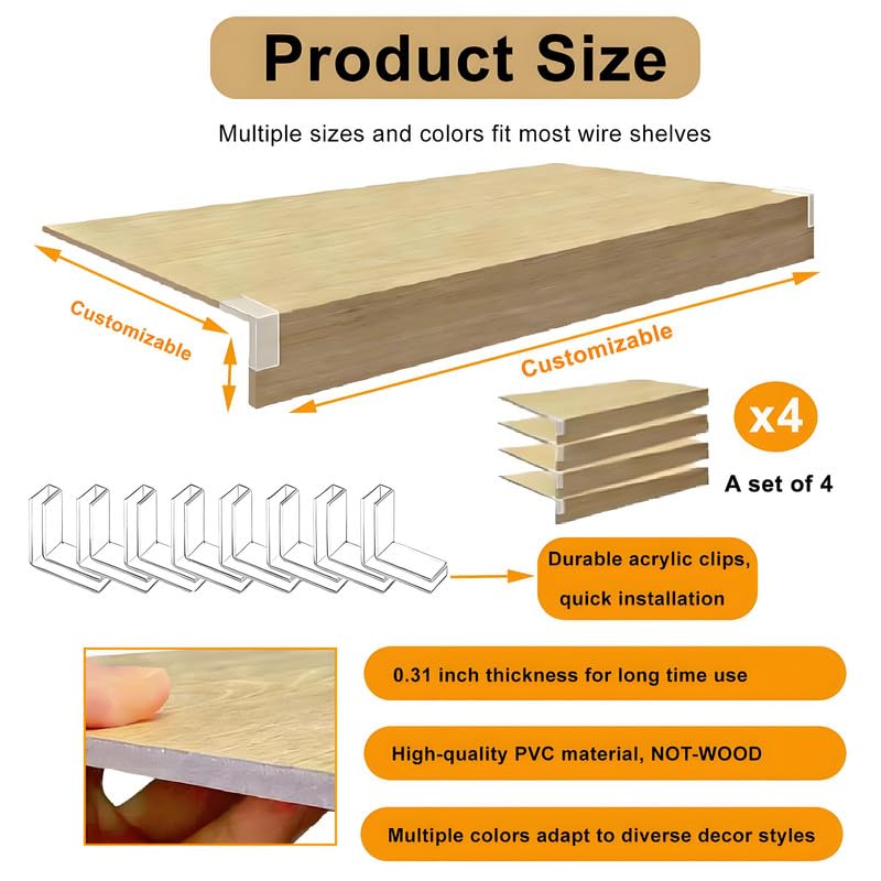Confezione da 4 coperture in PVC per griglia da cucina, 94 x 30,5 cm, facili da pulire, effetto legno, per spazi di cottura disordinati, proteggono il pavimento e migliorano l'arredamento della cucina