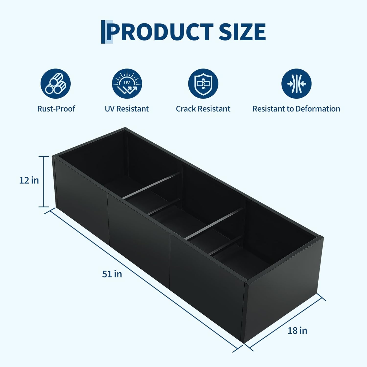 Garvee Rectangular Metal Planter Box with Drainage Holes, 51"X18"X12" Large Outdoor Steel Planter & Raised Garden Bed, Heavy Duty Snap-on Assembly for Patio, Balcony, Garden