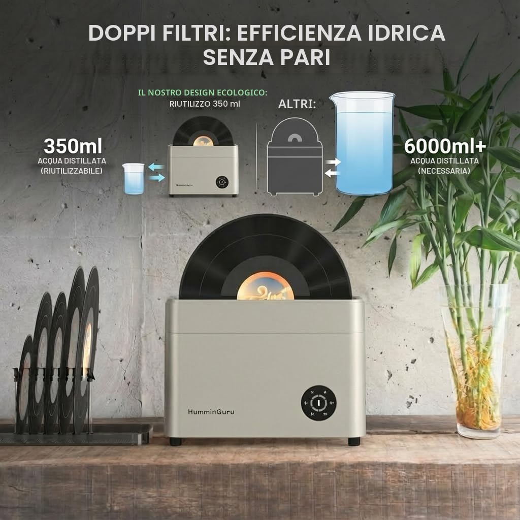 HumminGuru Macchina Lavadischi Ad Ultrasuoni: Macchina per la pulizia di dischi in vinile ad ultrasuoni da 40 kHz con asciugatura automatica, 1Y garanzia (NOVA Sabbia bianca, 7/10/12 pollici)