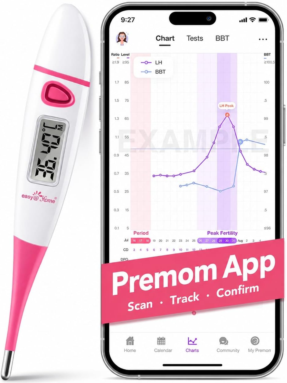 Ovulation Tracker Digital Basal Thermometer: Easy@Home BBT Thermometer for Fertility Tracking - Basal Body Thermometer for Accurate Temperature Monitoring with Premom App Pink DMT-3018