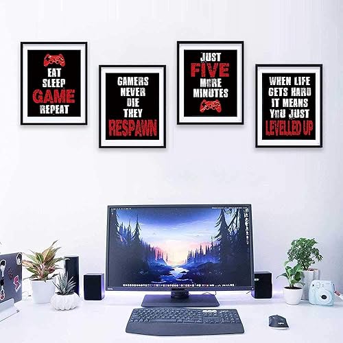 Miniatura 3 de CHIEN-CHI LILI Juego de 4 pósteres de videojuegos azules (8 x 10 pulgadas), decoración de pared de habitación con temática de videojuegos, arte de