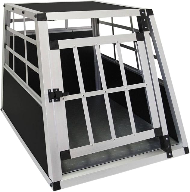 Pet Car Transport Crate Cage Aluminium Travel Box Trapezoidal Dog Cat Puppy Carrier Estate Vehicle 1 Door 50 x 54 x 69cm | FREE Plastic Washable Mat