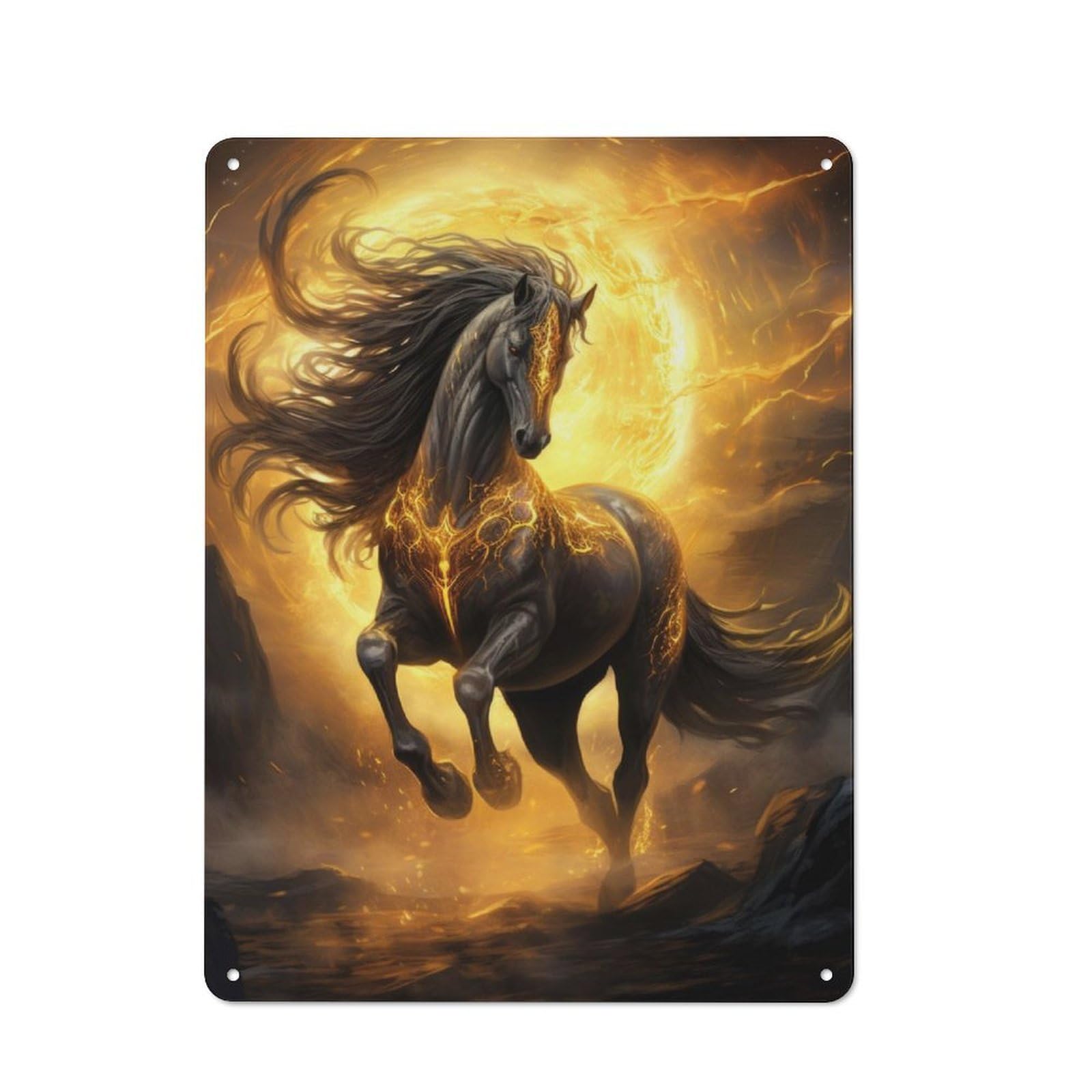 Junmoney Magic Sun Horse Decorative Metal Plaque 40X30cm, Modern Retro Urban Room Decor For Workspace, Cafe, Hallway Or Garage