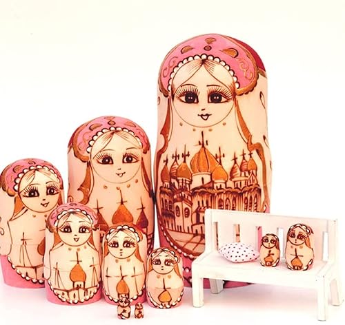 Miniatura 4 de OLOTU - Juego de 10 muñecas rusas de anidación Baboushka, pintura a mano, muñecas apilables Matryoshka para niños, juguete y decoración del hogar