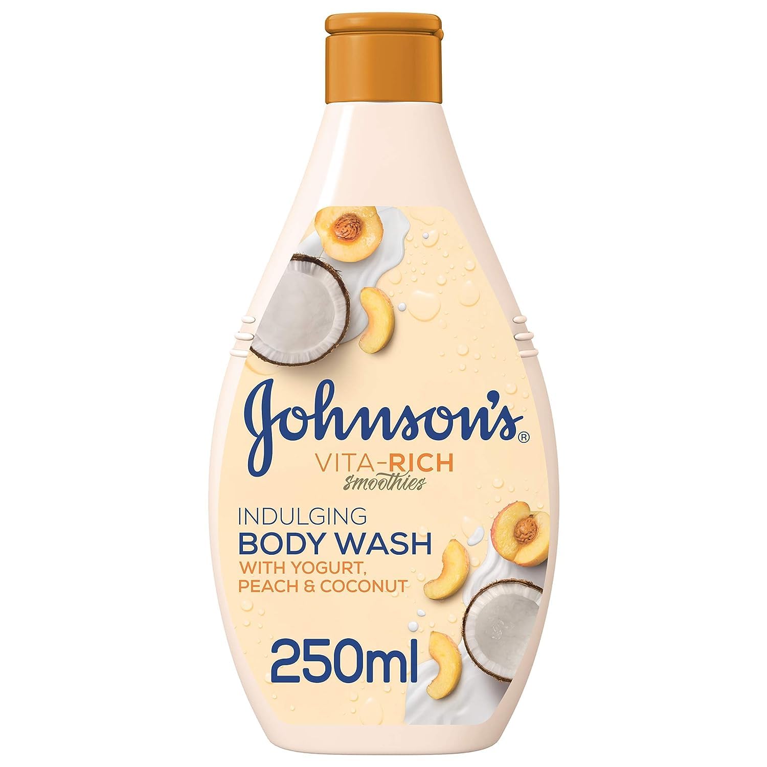 Johnson's Body Wash - Vita-Rich, Smoothies, Indulging, Yogurt, Peach & Coconut, nourishes and indulges dry skin, keeping it moisturized for 24 hours, 250ml
