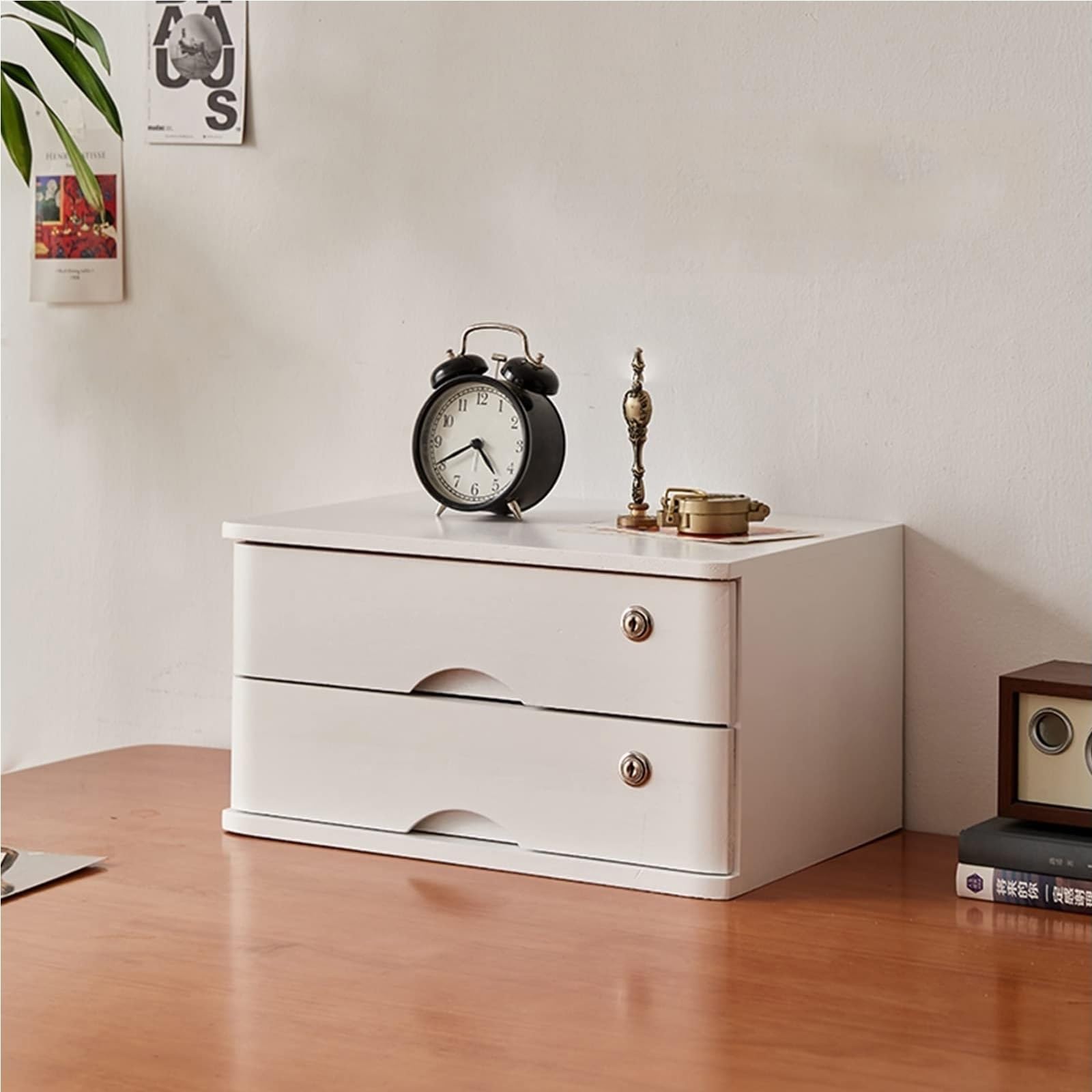 SnamicE Solid Wood Desk File Cabinet-Lockable Storage Box With Drawers,Home Office Nization,Wooden Desk Storage For Documents,2-Tier File,