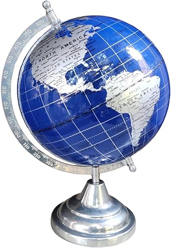 Globo del mundo de 8 pulgadas, oro blanco metálico con arco y base, globo del mundo, decoración del hogar, oficina (8 pulgadas, oro blanco)