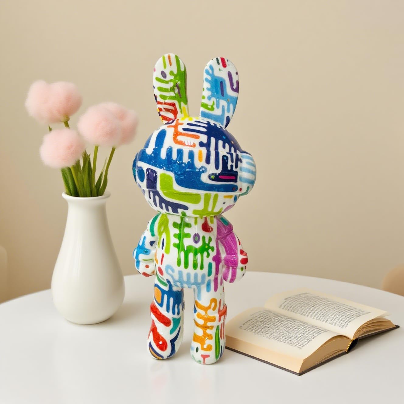 Abstract Fluid Bunny Home Decor, Graffiti Rabbit Figure Mold for Fluid Painting, Decoration for Living Room, Bedroom on Table, Shelf, Cabinet (C)